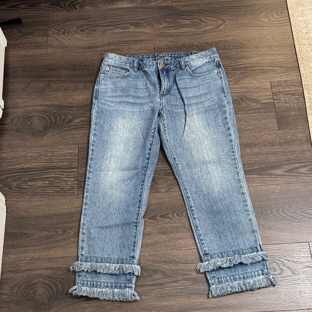 Michael Kors Light Blue Frayed Ankle Jeans